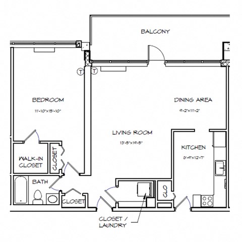 a floor plan of a house with a bedroom and a living room